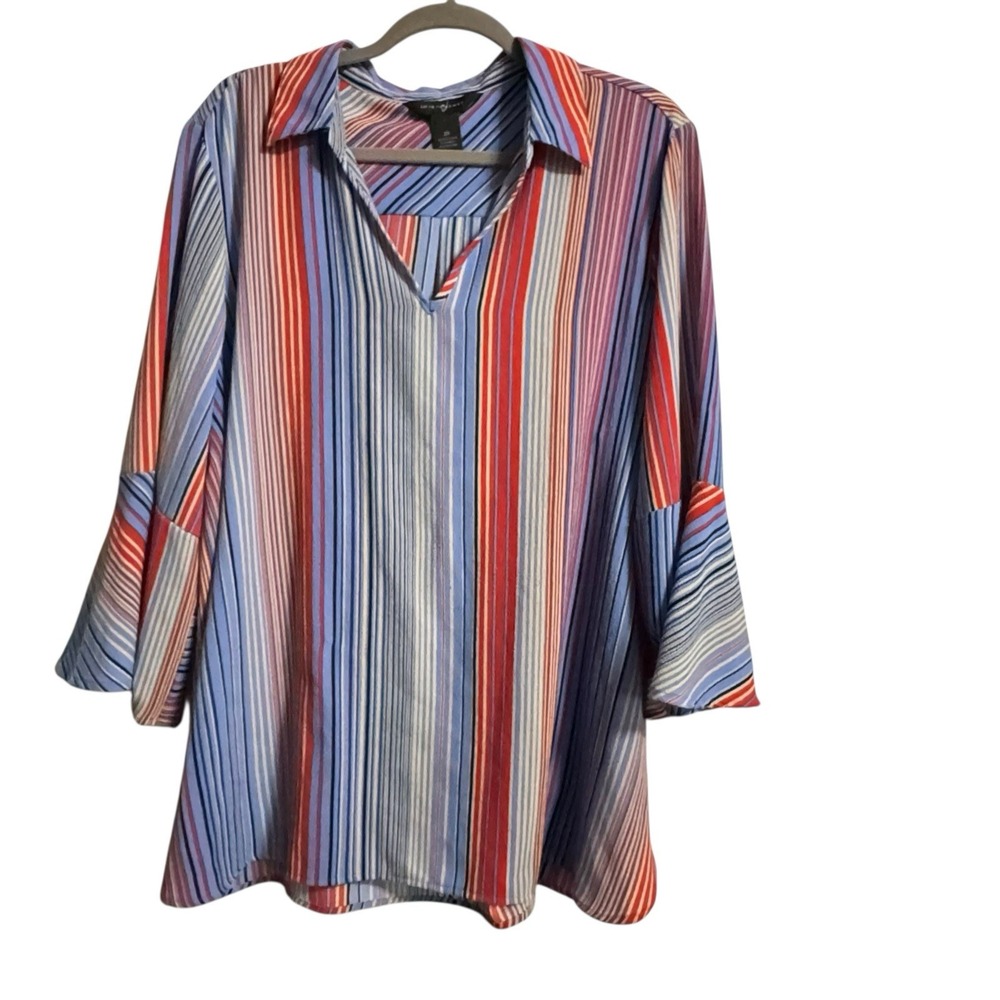 Investment Top Womens‎ 2X Multicolor Top Flowy Popover Stripe Office 4th Of July